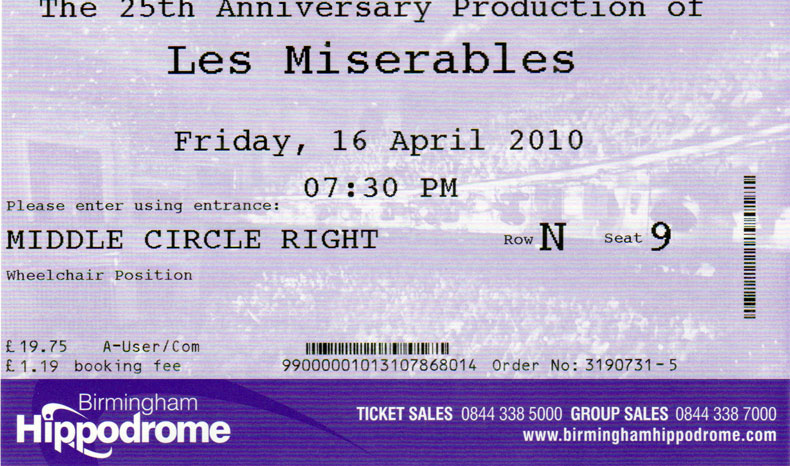 LES MISERABLES Ticket